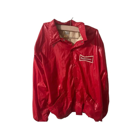 Vintage Swingster Budweiser Windbreaker Jacket Red Snap Nylon Sz XL - Picture 1 of 16